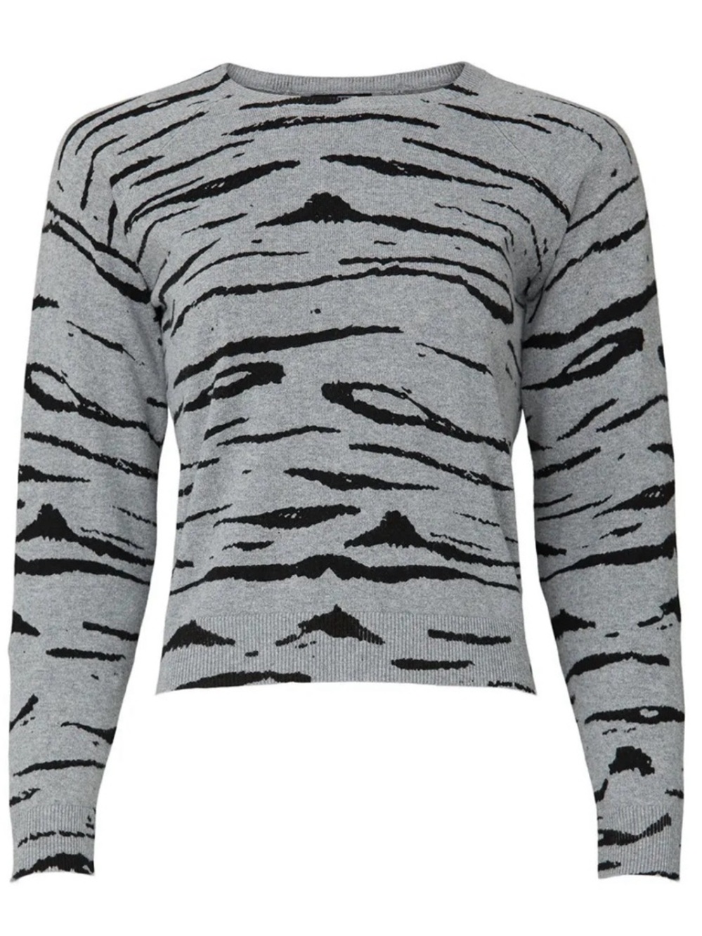 Monrow Cashmere Blend Grey & Black Tiger-Stripe Crewneck Sweater